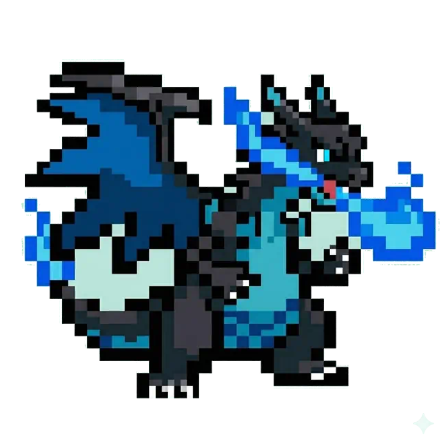 おりじなるの どっとえ 0006 めがりざーどんｘ のいめーじ Original pixel art of 0006 Mega Charizard X