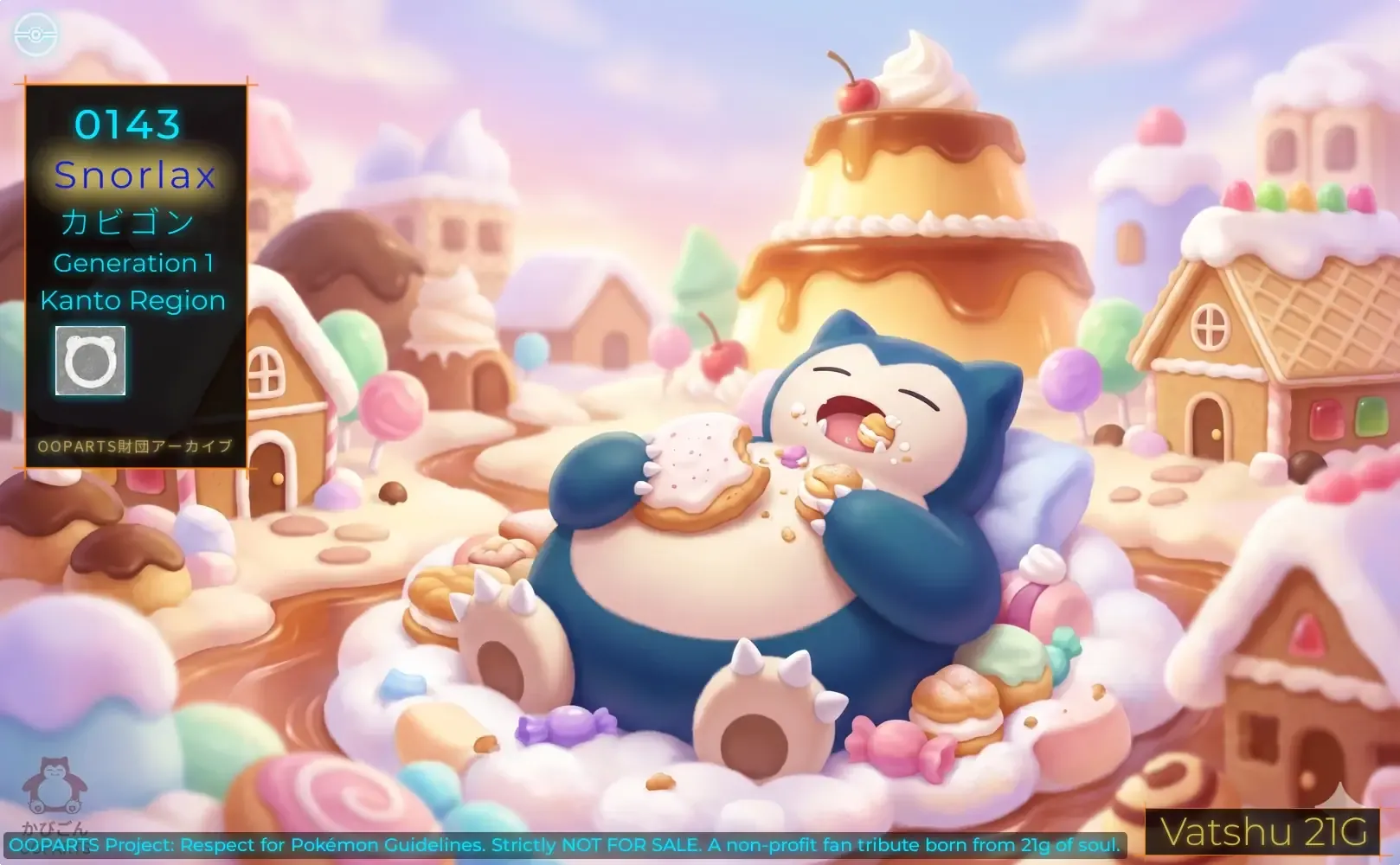 Snorlax enjoying all-you-can-eat in the sweets country